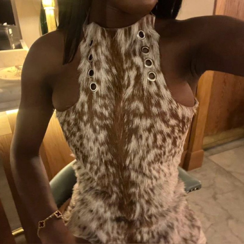 Stylish Faux Fur Halter Top